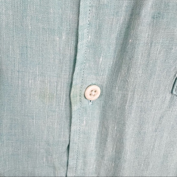 EUC Onia Mens Turquoise Mandarin Collar Linen Button Up Shirt SZ M Casual Preppy - Picture 5 of 11